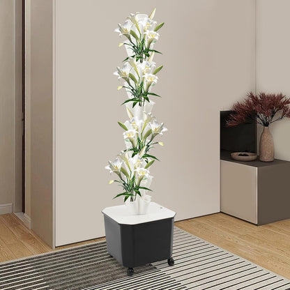 Eapmic Hydroponics Growing System Tower Garden, 10-Tier 50-Hole Vertical Planter with 45L Water Tank & Auto Watering, Indoor/Outdoor Hydroponic Garden Kit w/Wheels (White)
