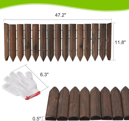 Wood Garden Edging Border Wooden Short Fence Landscape Edging Anti Corrosive Lawn 47.2" L X 11.8" H (2PACK)