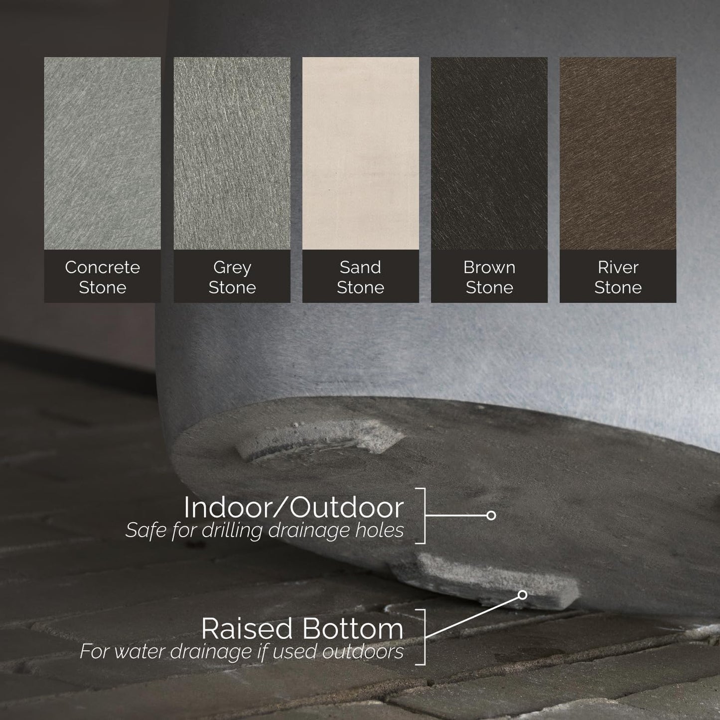 Mondo Large Planter – Concrete Stone Finish – Fiberglass Indoor/Outdoor and Weather-Resistant Round Planter (39.4" D x 40" H Exterior, 37.8" D x 39.4" H Interior)