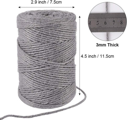 Tenn Well Grey Jute Twine, 328 Feet 3mm Thick Twine Rope for Gift Wrapping, Crafting, Packing, Gardening, DIY Projects