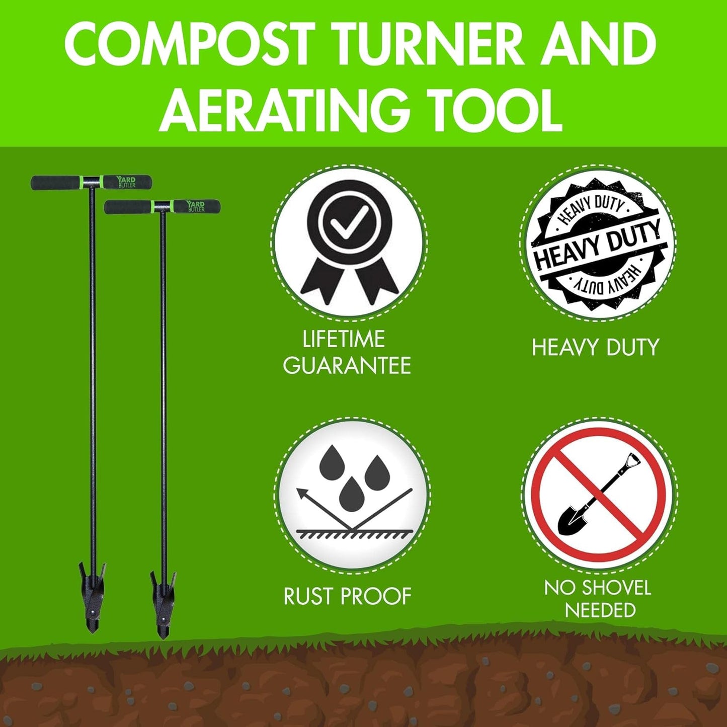 Yard Butler Aerators - Durable for Easy Lawn Care & Healthy Growth - Prevent Lawn Damage by Breaking Up Compaction - Ergonomic Gardening Tool, Compost Aerator