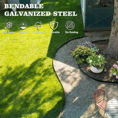 A ANLEOLIFE 6 Pack 40" LX 6" H Galvanized Steel Garden Landscape Edging, Hammer-in Metal Black Powder Coated Bendable Lawn Border with Gloves and 10 Stakes (20FT Total) (6 inch Tall, Black)