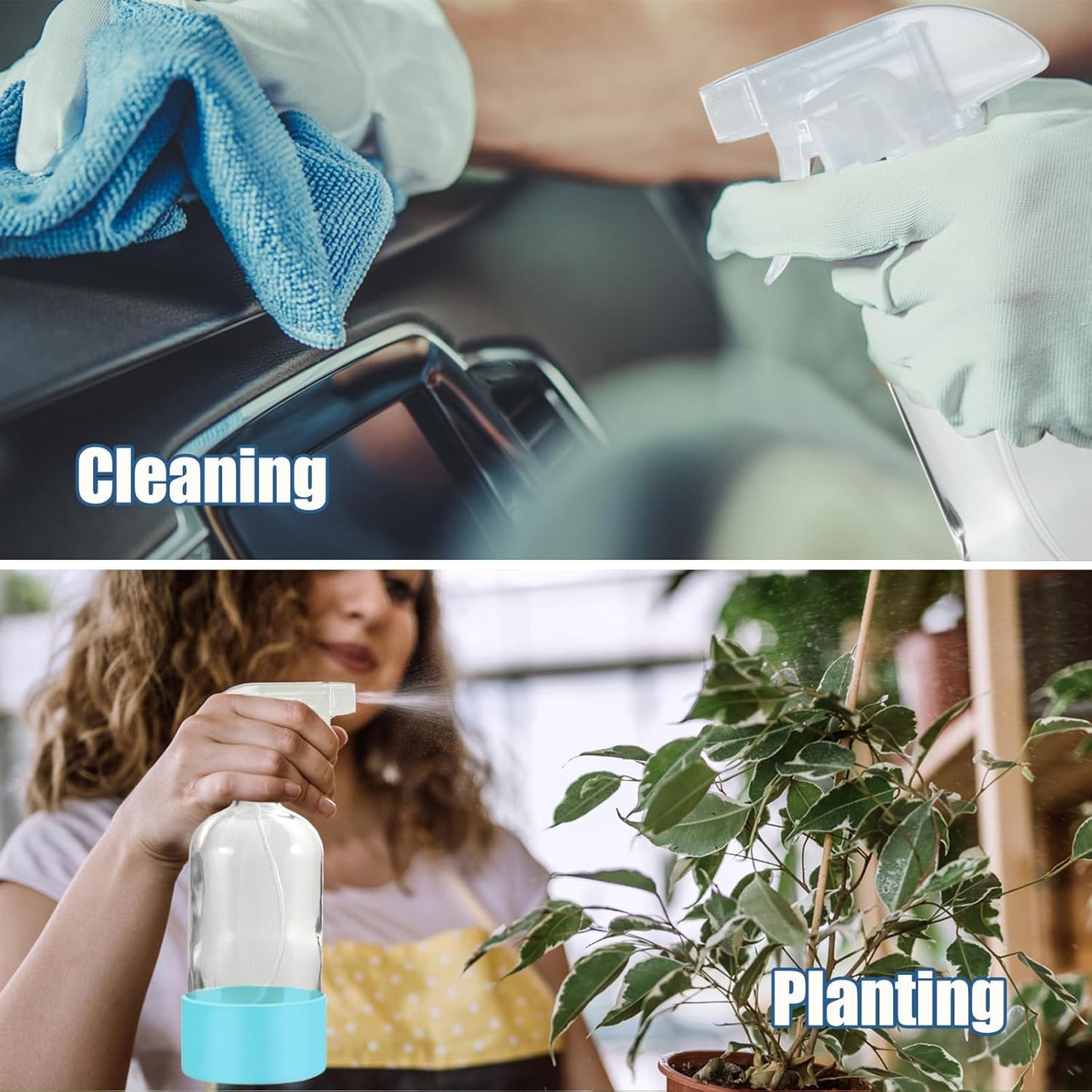 JohnBee Glass Spray Bottles with Silicone Sleeve, 2 Pack16 oz Empty Refillable Containers with Adjustable Spray Nozzles, Spray Bottles for Hair, Cleaning Solutions and Plants Blue&Grey