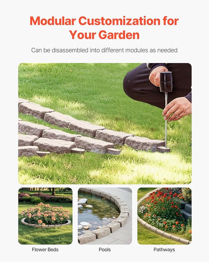 VEVOR Faux Stone Landscape Edging, No Dig Garden Edging Border, Flexible Blocks for Lawn Edging, Flower Beds, Driveway, Yards with 12 Spikes, 4 Pack 24 Bricks 16FT Kit, 46.5" Lx 3.7" W x 2.2" H, Beige