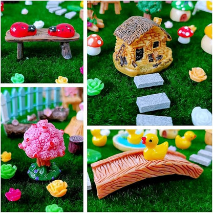 100 Pcs Miniature Fairy Garden Accessories Mini Landscape, Resin Micro Buildings Structures Tiny Animals Figurines
