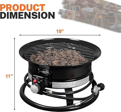 GUNJI Propane Fire Pit Smokeless 58000 BTU, 19-Inch Outdoor Portable Fire Table with Auto-Ignition for Patio Camping Deck Backyard, Includes Lid & Carry Kit