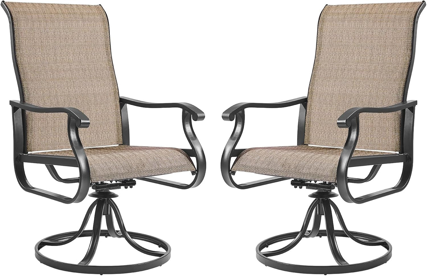 Amopatio Patio Swivel Chairs Set of 2, Outdoor Swivel Rocker Dining Chairs with All Weather Textilene High Back & Metal Frame, for Backyard Deck Lawn Garden, Brown
