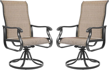 Amopatio Patio Swivel Chairs Set of 2, Outdoor Swivel Rocker Dining Chairs with All Weather Textilene High Back & Metal Frame, for Backyard Deck Lawn Garden, Brown