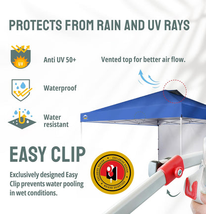 CROWN SHADES 12x12 Pop Up Canopy Tent Instant Commercial with 150D Silver Coated Fabric Including 1 Removable Sidewall, 4 Ropes, 8 Stakes, Weight Bags, STO 'N Go Bag, Blue