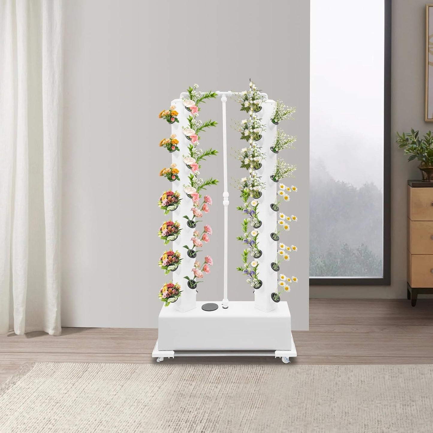 Hydroponic Growing System Indoor Outdoor, 56-Plant Vertical Garden Planter Germination Kit, Hydroponics Growing Tower, Smart Garden Vegetable Plant Kit with Pump & Wheels, White Base