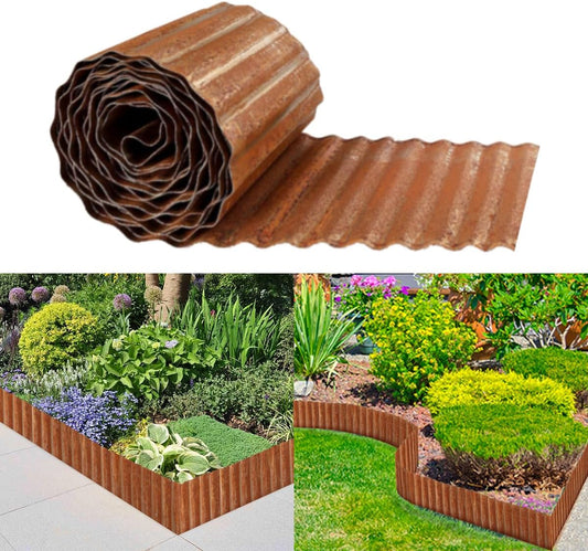 Landscape Edging Border 12inch x 20ft- Corrugated Metal Garden Edging - Lawn Edging Borders - Galvanized Edging Long Strips Yard Border for DIY Flower Beds, Plants, Walkways-Brown