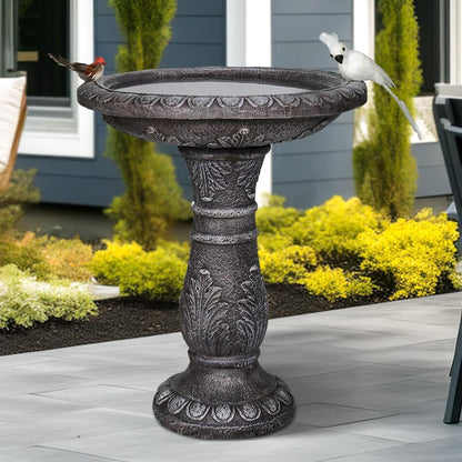 24.4" H Cement Bird Bath for Garden- Fibre Reinforced Concrete Bird Baths for Outdoors, Large Size Vintage Carved Pedestal Birdbath for Patio, Yard, Lawn -20”Dia. X 24.4”H Bird Fountain