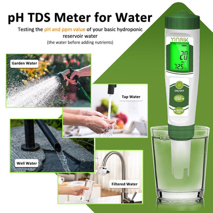 pH EC Meter for Water Hydroponics, PPM Meter for Nutrients, Measure pH PPM Conductivity Temperature of Hydroponic Garden Water and Nutrient Solution, EC pH TDS Meter for Water, Aquarium, Pool