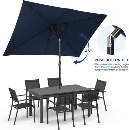 SUNVIVI OUTDOOR Patio Umbrella, 6.5' x 10' Rectangular Patio Umbrella, Metal Pole Square Outdoor Umbrella with Crank and Push Button Tilt, 6 Steel Ribs, Polyester Canopy