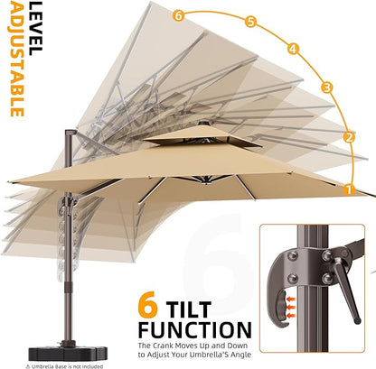 10' X 13' Outdoor Patio Umbrella Large Rectangle Cantilever Umbrella Heavy Duty 360°Rotation Offset Umbrella for Garden Deck Pool Patio,Brown