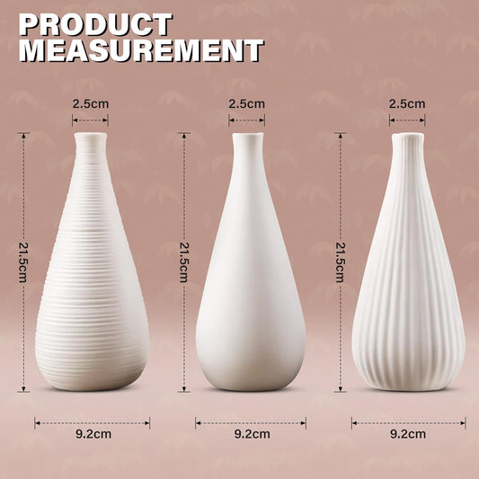 White Vases Home Decor Modern Ceramic Decorative Vases for Home Decor, Flower Vases & Centerpiece, Minimalist Design Set of 3