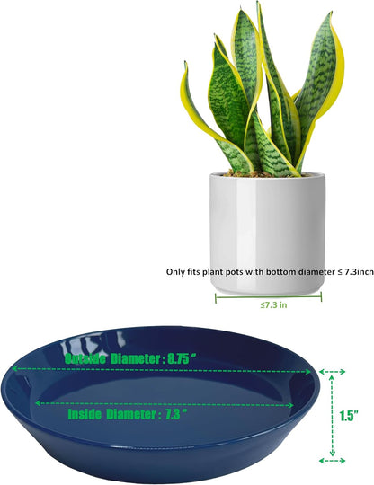 2 Pack 8 Inch Flower Pot Saucers - 9 Inch (8.7 Inch) Ceramic Plant Saucer for Outdoors & Indoors - Glazed Ceramic Plant Pot Trays for Water Drainage - Durable & Stylish Round Plant Tray