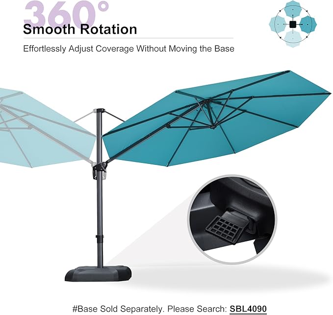 PURPLE LEAF 11 Feet Patio Umbrella Outdoor Cantilever Round Umbrella Aluminum Offset Umbrella with 360-degree Rotation for Garden Deck Pool Patio, Turquoise Blue