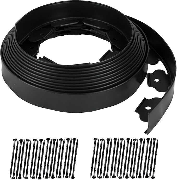 Hugeleaf Landscape Edging 2 Inch Tall, 40 Feet Garden Edging Border with 40Pcs Stakes,Lawn Border for Landscaping, Flower Beds(Black)