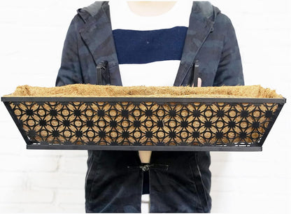 2 Set Deck Railing Planter Box 24" Black Metal Garden Trough Deck Planter English Horse Trough Window Box with Coco Liners