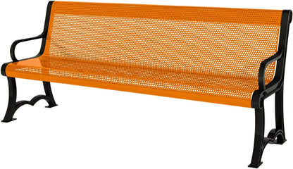 Heavy-Duty Outdoor Bench Thermoplastic Coated, Punched Steel, Commercial-Grade Garden Bench, Made in America (Portable with Back, 4 Ft, Textured Orange)