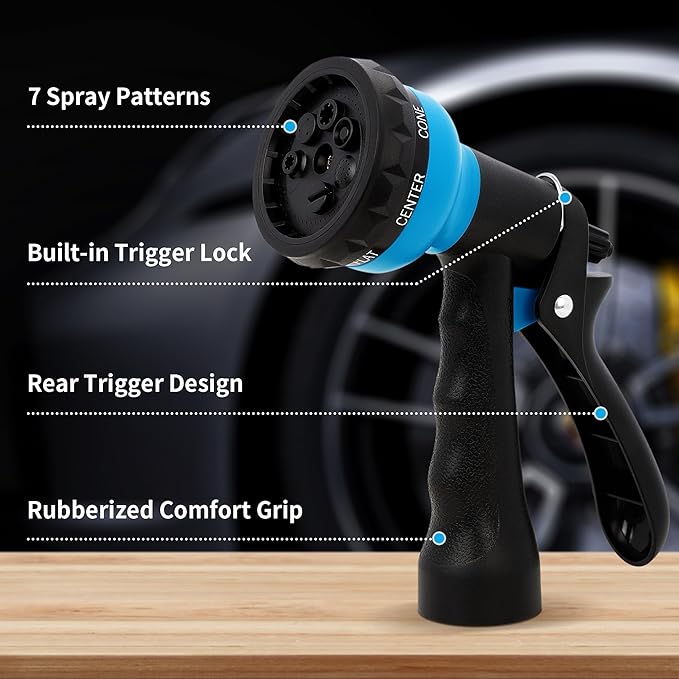 NEXCOVER Hose Nozzle, Garden Hose Nozzle - 7 Adjustable Watering Patterns, Heavy Duty Hose Nozzle Sprayer, Garden Sprayer Hose Attachment for Car Washing,Watering Plants,Pets Showering,Lawns Cleaning
