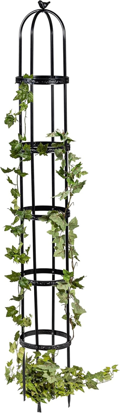 Evergreen Garden Metal Garden Obelisk Trellis for Climbing Plants Outdoor | Indoor Plant Trellis for Potted Plants | Floral Pattern Arch Trellis (7 Feet, Black)
