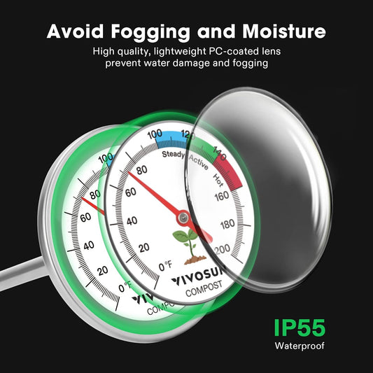 VIVOSUN Compost Thermometer, 20 Inch Backyard Soil Thermometer with Stainless Steel Dial for Composting Bins, Outdoor Gardening and Planting (0-200°F)