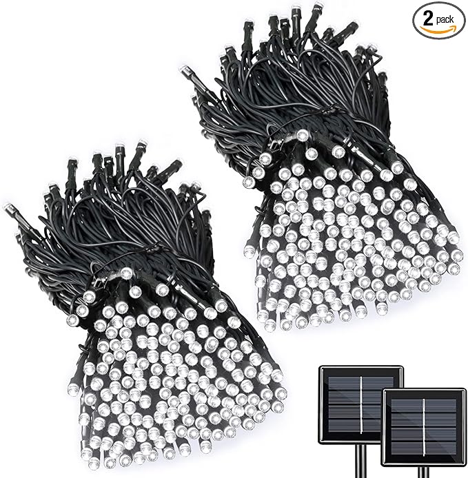 2 Pack Super-Long Solar String Lights Total 170Ft 480 LED 8 Modes Upgraded Solar Powered Outdoor Waterproof Christmas Fairy Lights for Xmas Tree Garden Lawn Wedding Party Decor(White)