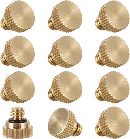 Brass Misting Nozzle Plug 12pc Heavy Duty 10/24 Screw Thread Misting Nozzle Plug for Raised Garden Bed Backyard Outdoor Cooling System