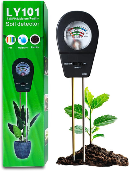 Soil Test Kit, ph Soil Tester for Garden Soil - 3-in-1 Digital Soil Moisture Meter, Soil pH Meter & Fertility Soil Tester for Indoor & Outdoor Garden, Farm, Patio, Lawn，Black