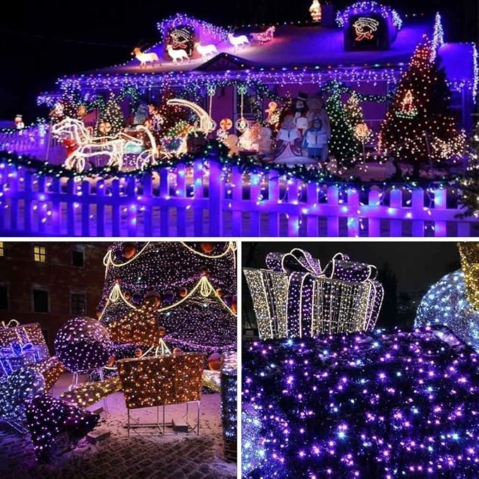 FULLBELL Fairy Lights Outdoor String Lights 33ft 100 LED with Memory Modes Controller, Extendable Christmas Lights Decorations for Wedding, Christmas, Party, Patio, Indoor Outdoor (Purple)