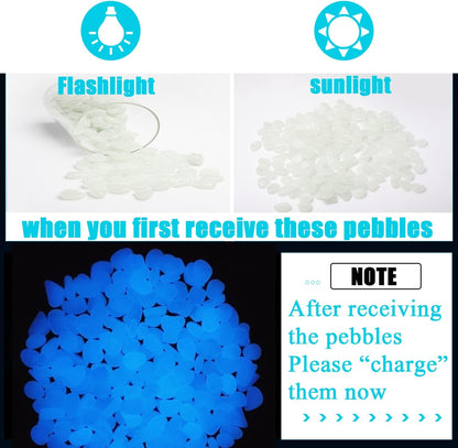 Oubest Glow in The Dark Pebbles/Glow Stones/Glowing Rocks Blue Decor for Garden/Fish Tank/Aquarium/Walkway/Driveway/Plant Pots/Bonsai (100, White)