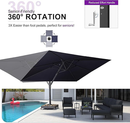 PURPLE LEAF 11' X 15' Rectangle Patio Umbrella Large Cantilever Outdoor Aluminum Offset Umbrella with 360-degree Rotation for Garden Deck Backyard Pool Navy Blue