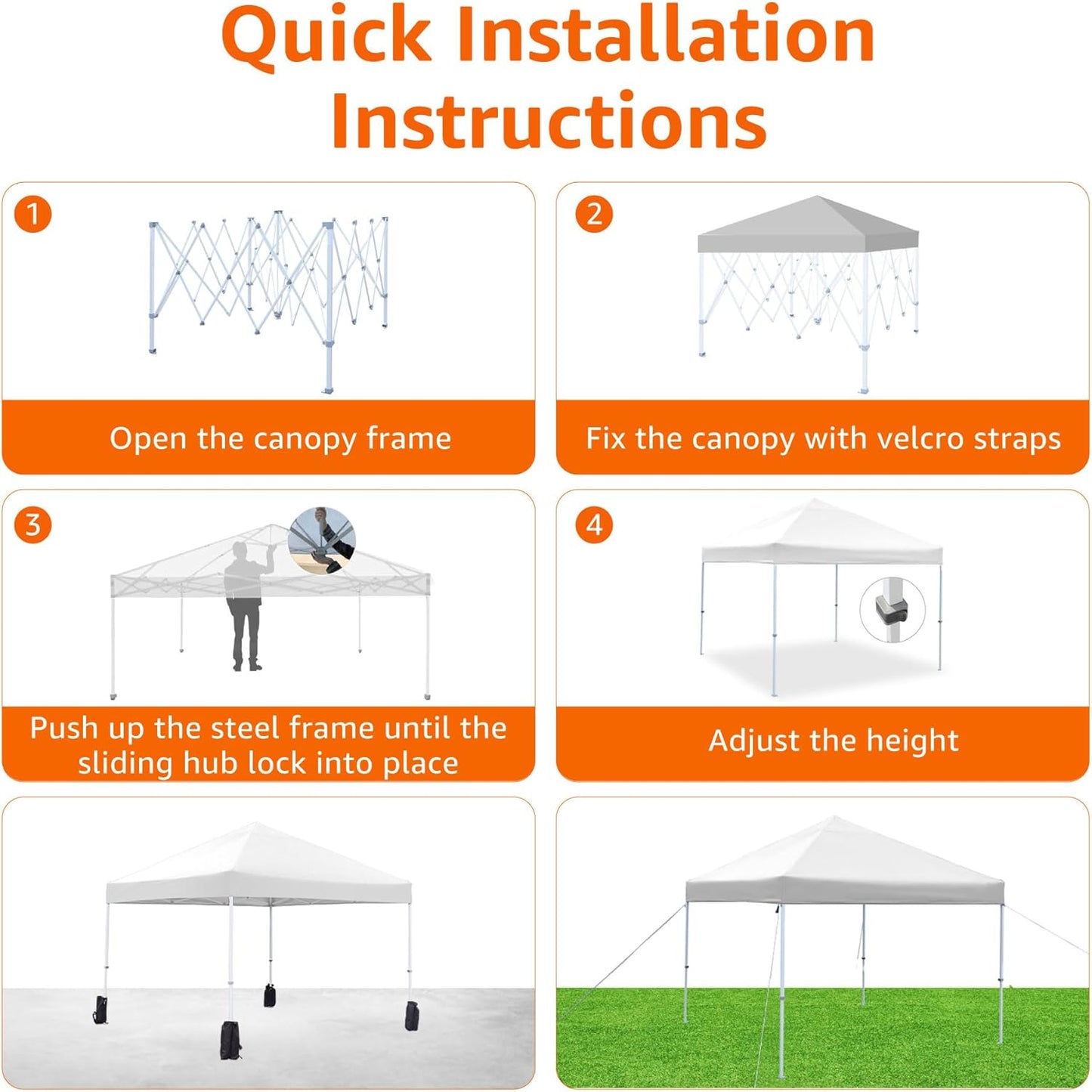 Amazon Basics Outdoor Pop Up 10 x 10 Canopy Tent for Events, Portable with Easy Setup, One-Push, Includes Wheeled Carry Bag, 8 Pegs, 4 Ropes, 4 Weighted Bags, White