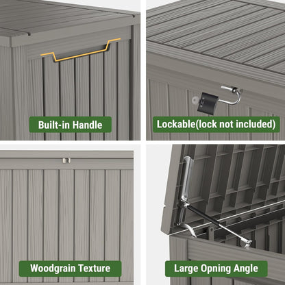 Mars Villa 180 Gallon Outdoor Storage Box Waterproof, Extra Large Resin Deck Box, Outside Storage Bin for Patio Furniture Cushion, Pool Supply, Sports Gear, UV Resistant and Weatherproof, Greige