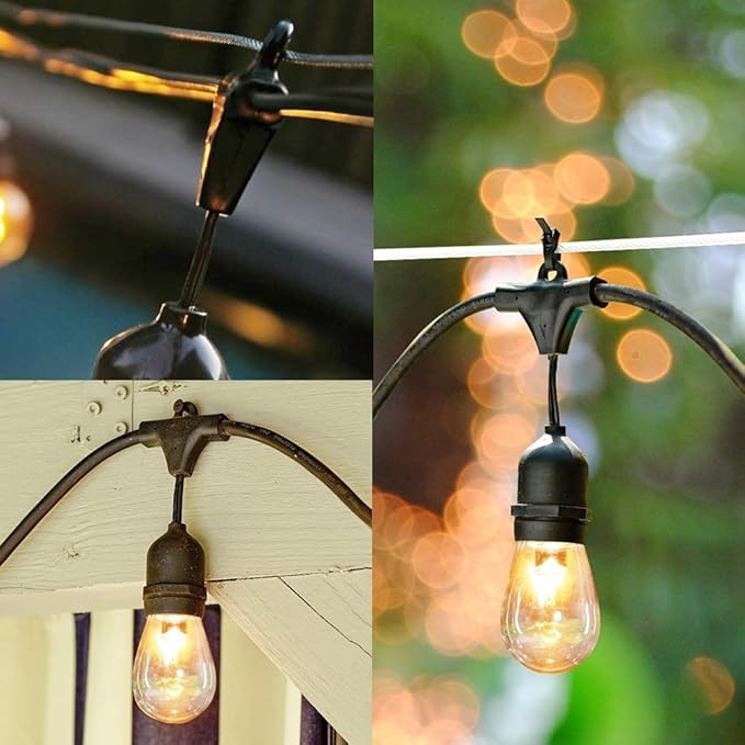 SUNTHIN Outdoor String Lights, 48FT Commercial Grade String Light with 15 11W Dimmable Edison Vintage Bulbs, Hanging for Outside, Patio, Garden, Backyard, Porch, Deck, Pergola, Party