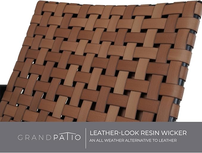 Grand patio Chairs Set of 2 Leather- Look Wicker Outdoor Chairs with Powder Coated Aluminum Frame Outdoor Bistro Set for Garden Backyard Balcony Brown