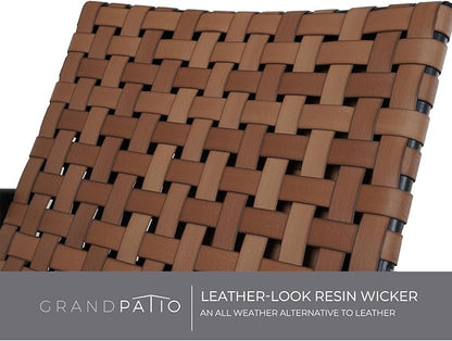 Grand patio Chairs Set of 2 Leather- Look Wicker Outdoor Chairs with Powder Coated Aluminum Frame Outdoor Bistro Set for Garden Backyard Balcony Brown