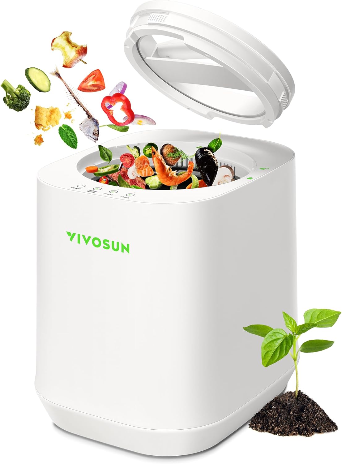 VIVOSUN 4L Electric Composter for Kitchen Indoor, Smart Compost Machine for Countertop, Odorless/Auto-Cleaning/3 Modes/Intelligent LED Display, Mill Composter Kitchen Bin Food Recycler, White
