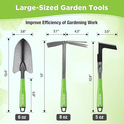 WORKPRO 6-Piece Garden Tool Set, Heavy Duty Gardening Hand Tools with Soft Rubber Handle, Including Trowel, Rakes, 2-in-1 Hoe and Crack Weeder, Ideal Gardening Gifts for Men and Women