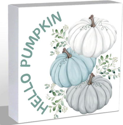 Fall Decorations for Home Fall Decor Home Room Hello Pumpkin Table Wood Box Sign Rustic Wooden Shelf Desk Office Decor Season Sign House Warming Gifts 5.9 x 5.9 Inch