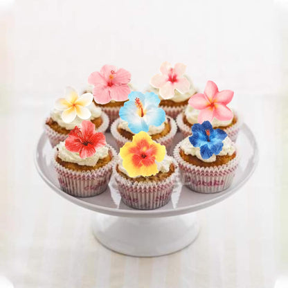56 PCS Edible Flowers Cupcake Toppers Wafer Paper Flower Birthday Party Decorations Edible Hibiscus Wildflower Cupcake Picks for Baby Shower Wedding Birthday Party Cake Food Decorations Supplies