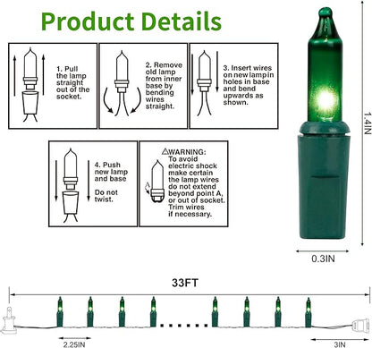3 Sets Christmas Lights, 150 Count 33 FT Each Mini String Lights, Green Wire Fairy Lights, 120V UL Certified Connectable St Patricks Day Light for Holiday Winter Patio Party Outdoor Decoration, Green