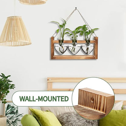 Plant Terrarium Propagation Stations Hydroponics Home Garden Decoration Gift for Women with Wooden Stand Heart Shaped Colored Glass Vase