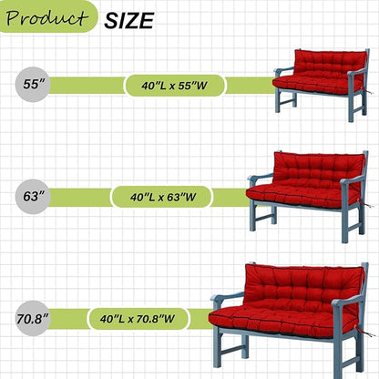 Swing Replacement Cushions with Backrest, 2 or 3 Seater Waterproof Non-Slip Overstuffed Swing Pad, Indoor/Outdoor Bench Cushion for Porch Chair Swing Garden Furniture (Red, 40 * 70.8in)