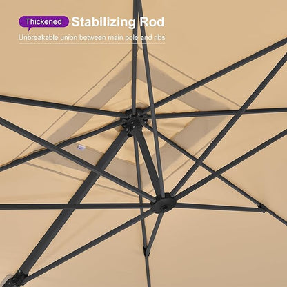 PURPLE LEAF 9' X 12' Rectangle Patio Umbrella with Base Large Cantilever Outdoor Umbrella Offset Umbrella with 360-degree Rotation Garden for Deck Backyard Pool Beige