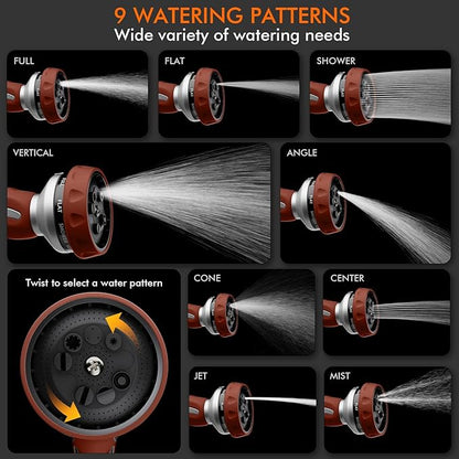 RESTMO Hose Nozzle Heavy Duty, Metal Water Hose Sprayer for Garden, 9 Spray Patterns | High Pressure | Thumb Flow Control | On/Off Valve, Ideal for Lawn & Plant Watering, Car & Pet Washing, Red