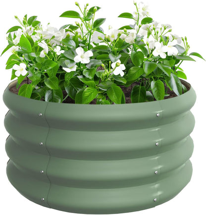 2x2x1ft Round Galvanized Raised Garden Bed Outdoor Metal Planter Box Raised Beds for Gardening,Vegetables,Fruits,Flowers & Herbs (Green)