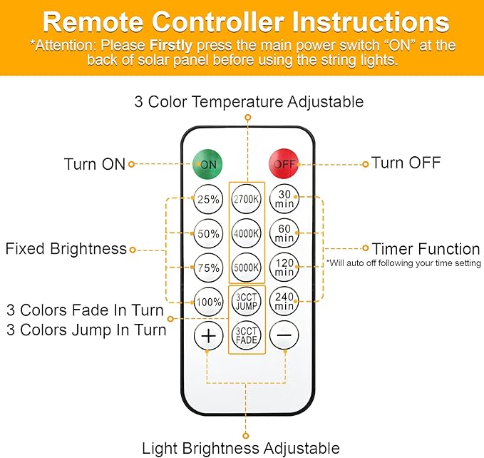 Mlambert 2 Pack Each 48FT 3-Color in 1 Solar String Lights Outdoor, Dimmable Patio Lights with Remote, 30+5 Waterproof LED Bulbs for Cafe Bistro Yard
